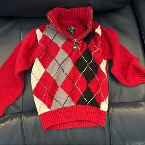 EST 1989 Place Red Argyle Bots Sweater with Zipper Sz XS 4